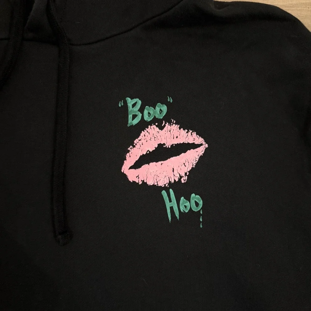 AllSaints Boohoo OTH Hoody Black Graphic Lips Pullover Hoodie MG022P Mens‎ Large